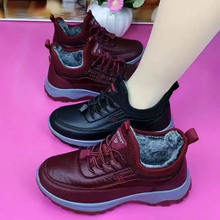 2025冬季新款加绒保暖老北京棉鞋高帮圆头休闲健步鞋软底软面女H