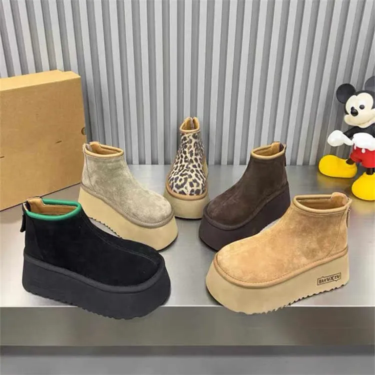 欧洲站2025秋冬季松糕厚底短靴圆头百搭保暖雪地靴面包鞋女鞋