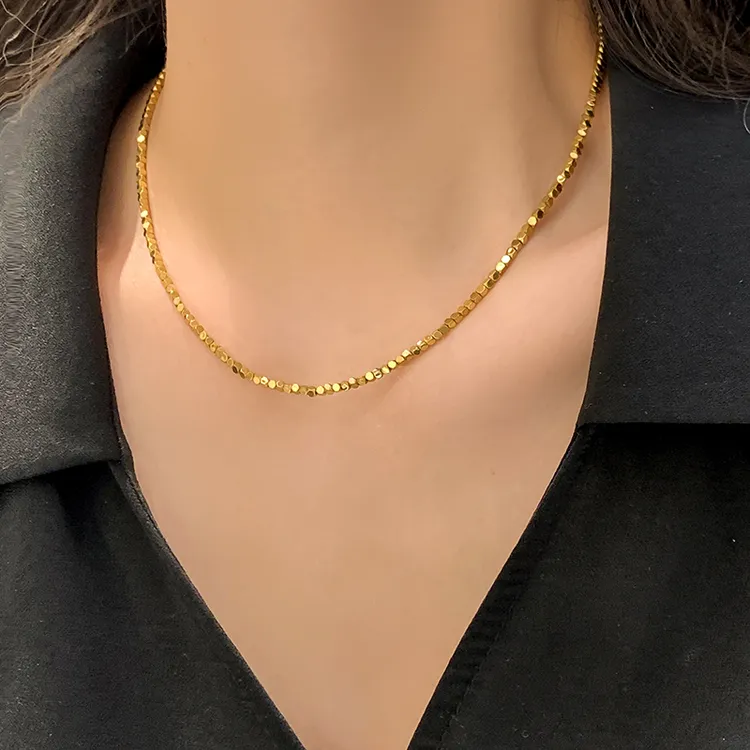 钛钢项链 闪闪小方糖项链女锁骨链颈链轻奢高级感不掉色气质饰品