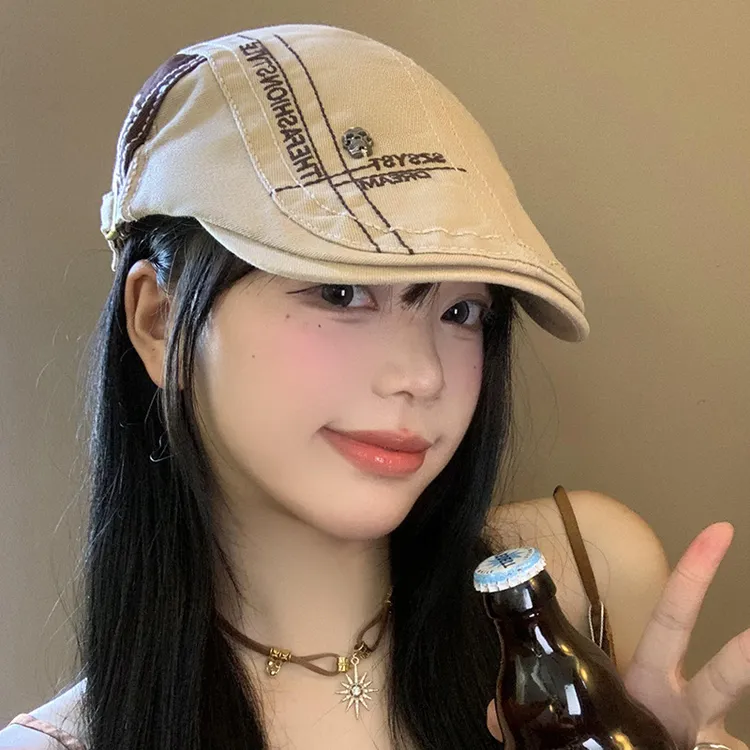 前进女古着贝雷帽大头围防紫外线帽子棒球帽帽子女款2025款网红款