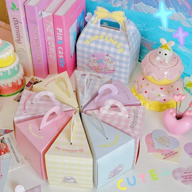 抱抱酱六寸八寸通用三角可爱马卡龙彩色切块蛋糕节庆礼盒