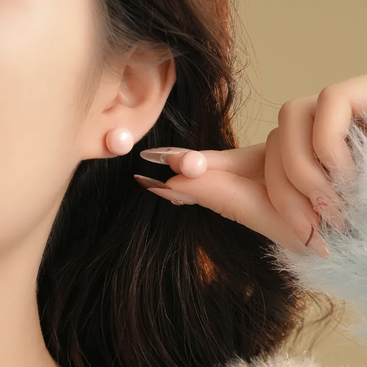 925银耳饰 925银针粉梦圆缘耳钉复古气质简约经典小巧轻奢百搭