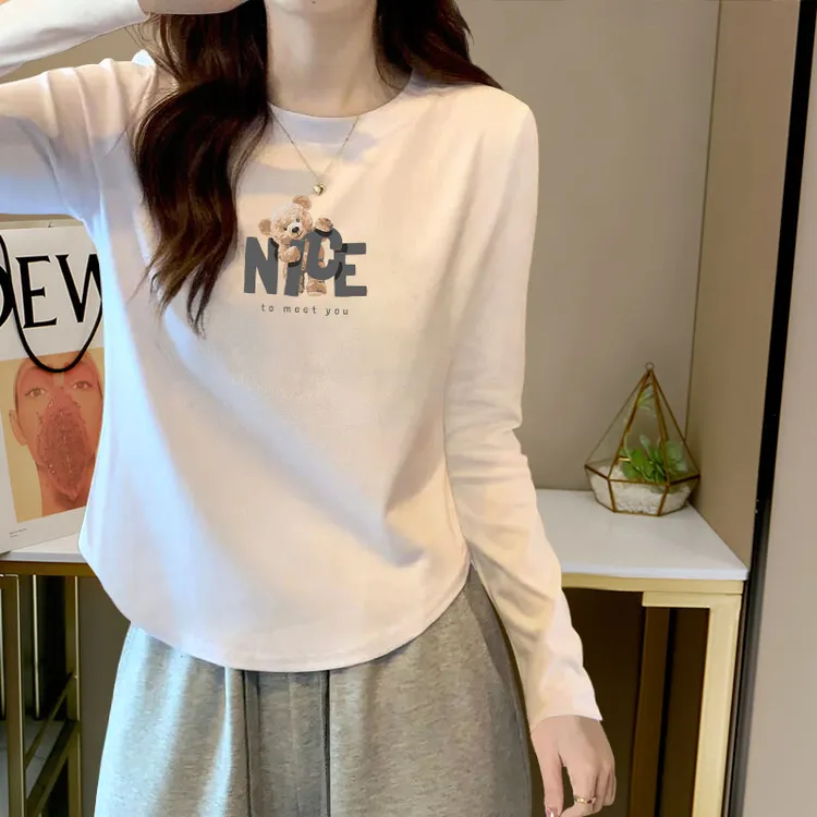 大码胖mm纯棉正肩叠穿卫衣长袖T恤女设计感小众圆弧下摆打底衫ins