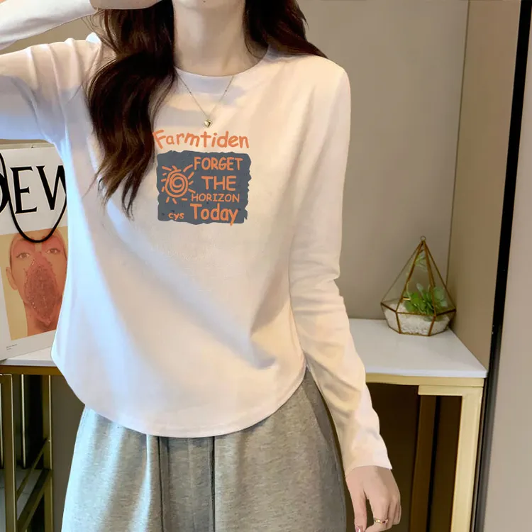 大码修身显瘦百搭T恤上衣春秋新款女士叠穿卫衣小个子打底衫内搭