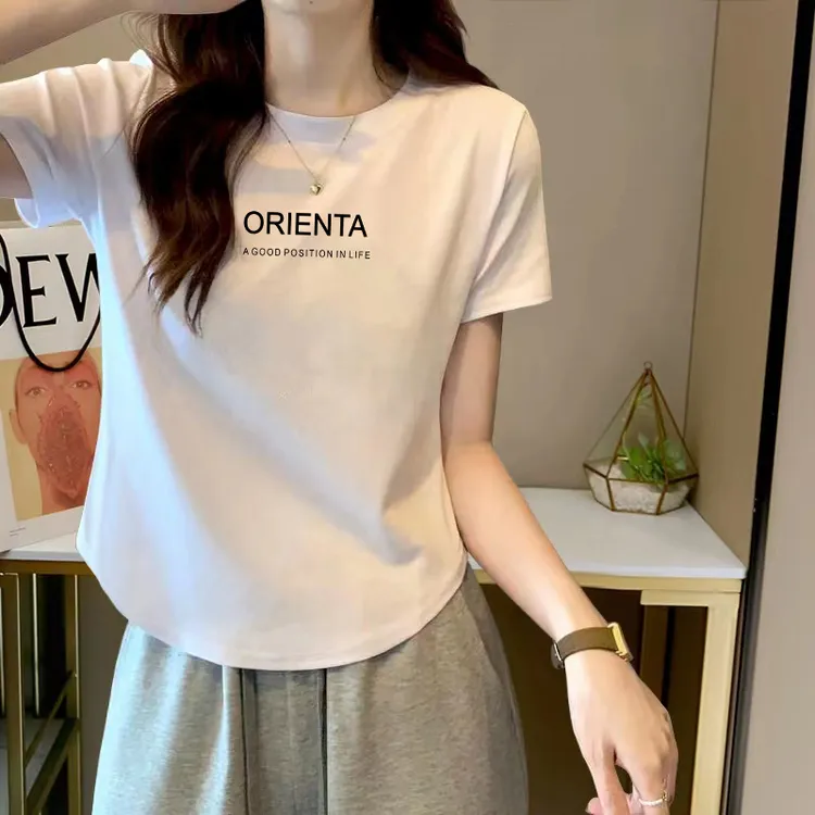 大码胖mm纯欲风辣妹修身显瘦短袖T恤女夏季洋气减龄正肩圆领上衣