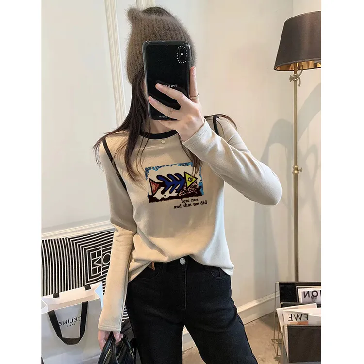 纯欲风辣妹修身显瘦长袖T恤女士秋冬德绒保暖洋气减龄打底衫内搭