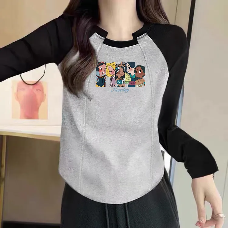 大码胖mm正肩长袖T恤女学生秋季款撞色插肩袖修身显瘦打底衫内搭