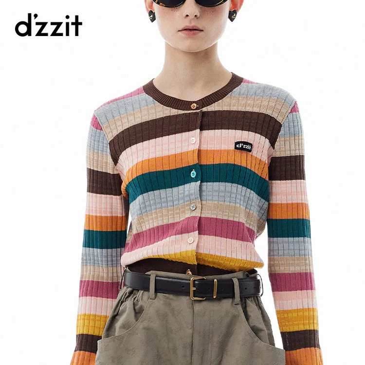 【爆款补单】dzzit地素长袖针织衫春秋多巴胺彩条修身上衣女3I3E537