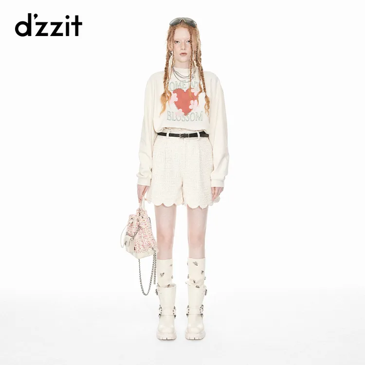 dzzit地素宽松卫衣春秋钉珠爱心印花静奢风上衣女雅丹风3I1B536