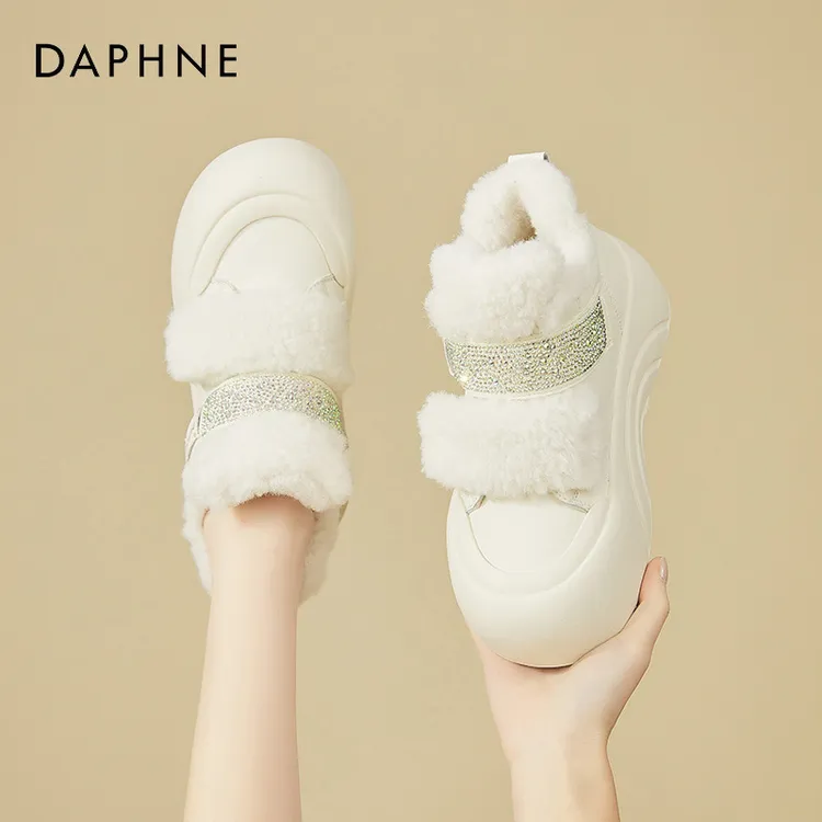 达芙妮厚底雪地靴女2024新款冬季加绒保暖毛毛棉鞋松糕休闲高帮鞋