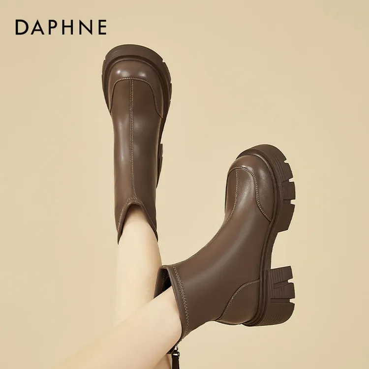 达芙妮厚底马丁靴女2024新款冬季加绒保暖瘦瘦靴百搭增高软底短靴