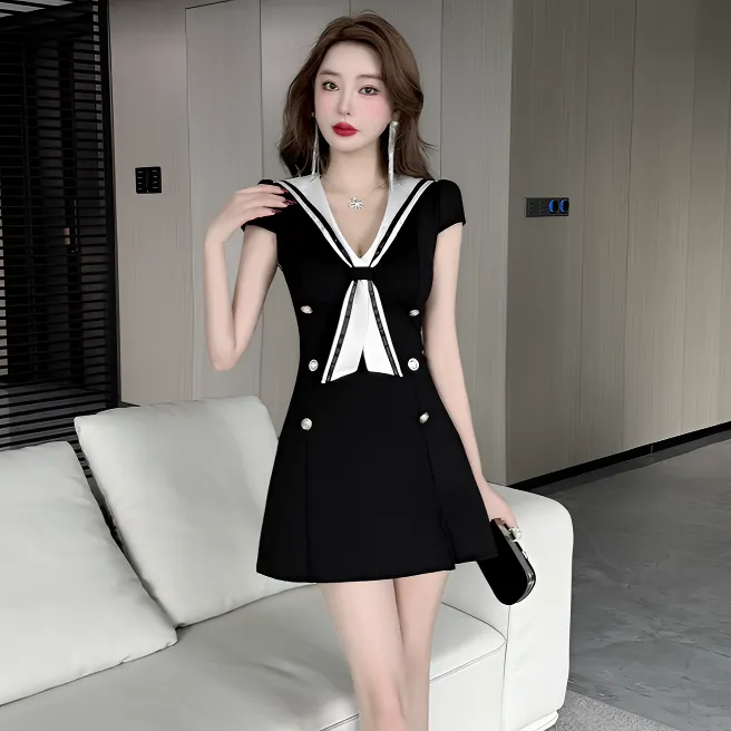 夜总店性感短裙减龄遮肚显瘦学院风A字裙夜场上班衣服柔式工作服