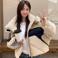 【云羽】撞色短款羽绒服新款连帽白鸭绒面包服