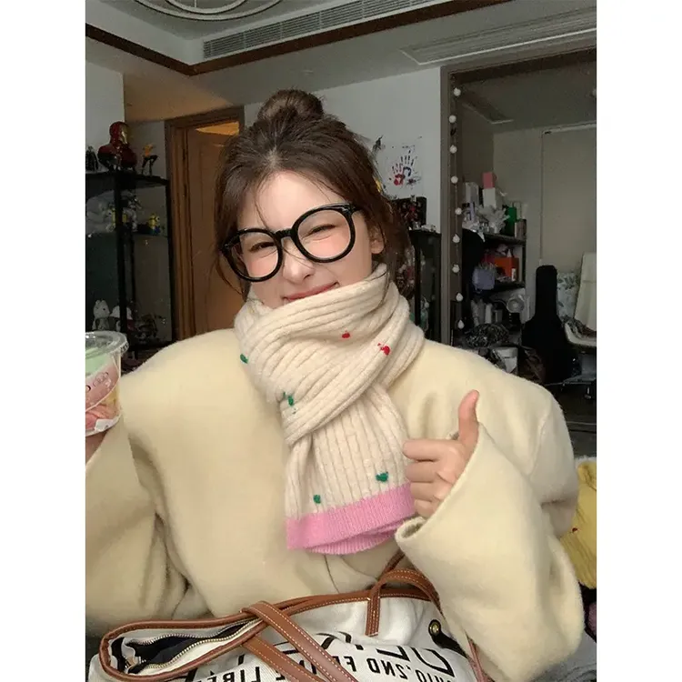 含羊毛新款毛线围巾女秋冬韩版百搭学生加厚保暖护颈围脖