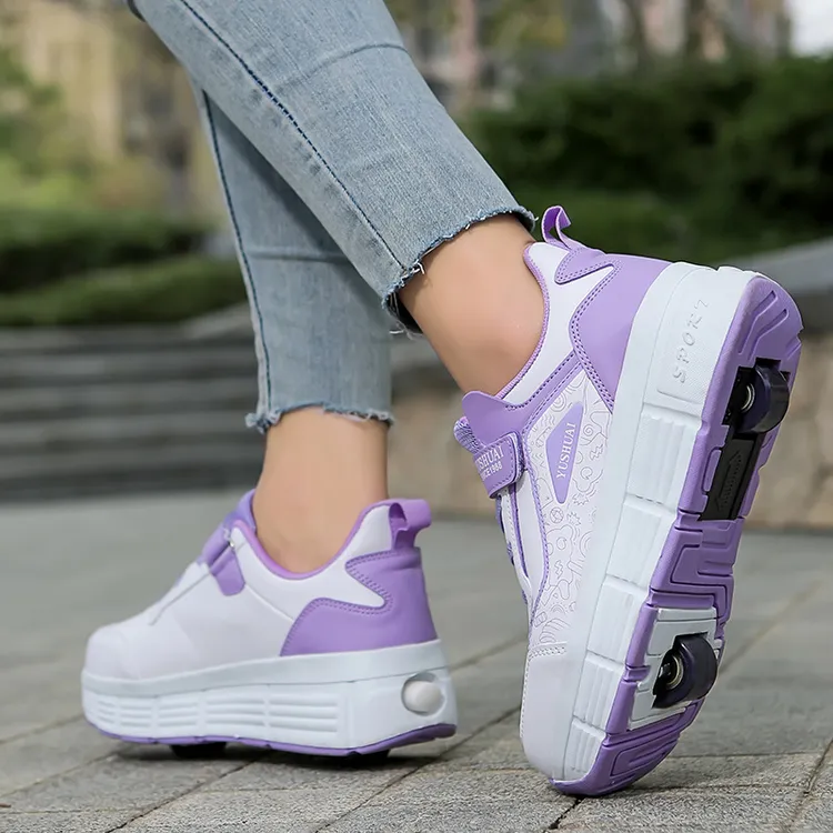 TICEENA学生暴走鞋女童儿童自动滑轮鞋男童带轮运动鞋成人双轮变