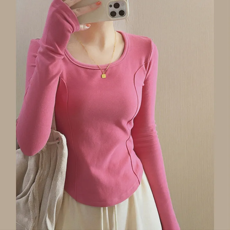 德绒打底衫女内搭长袖t恤2024新款春秋显瘦保暖时尚洋气短款上衣