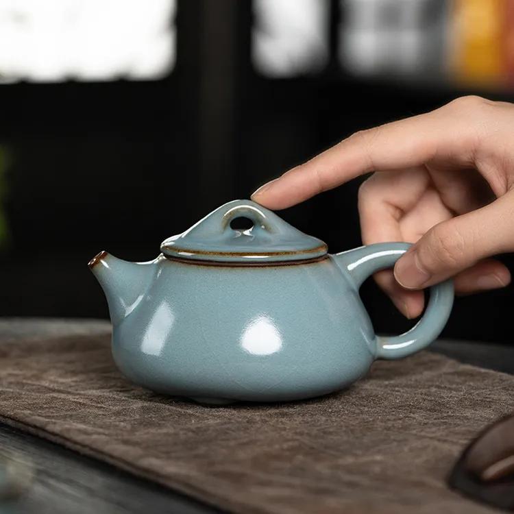 西园堂 铁胎汝窑石瓢壶 家用功夫茶具泡茶壶 出水如柱自带过滤孔
