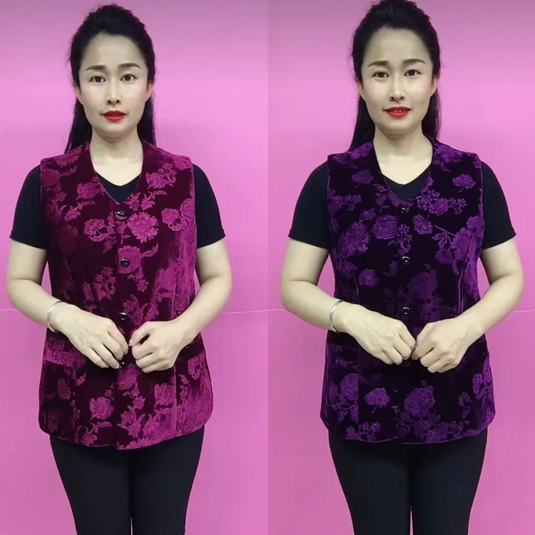 中老年妈妈金丝绒扣版马甲