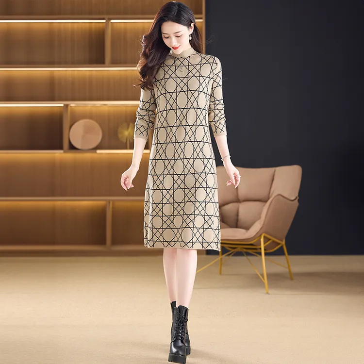 实拍秋冬加厚打底衫2024新款内搭配大衣针织连衣裙时尚百搭毛衣裙