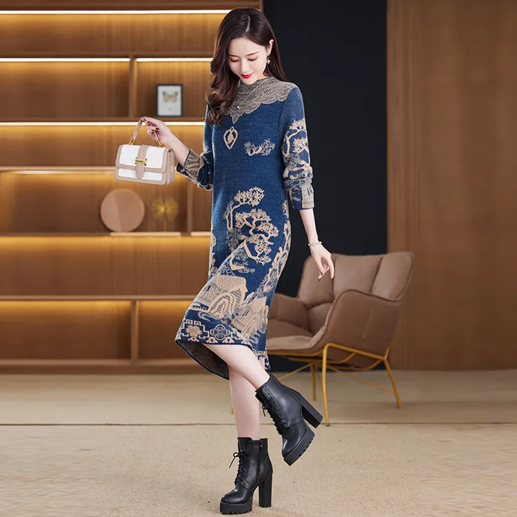 实拍~水貂绒毛衣女宽松外穿秋冬装2024新款加厚中长款打底连衣裙