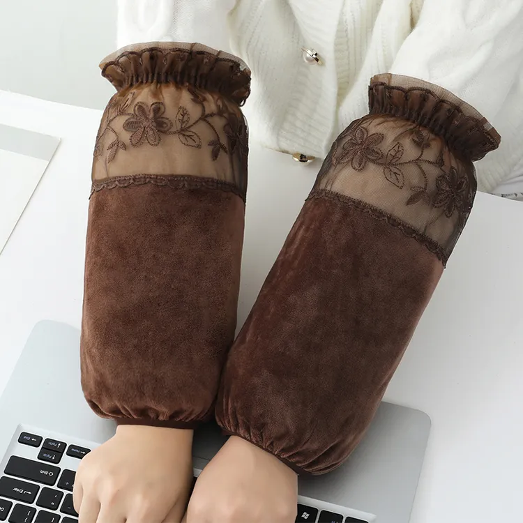 长款套袖女士蕾丝套袖秋冬家务上班防脏袖头成人护袖美拉德咖啡色