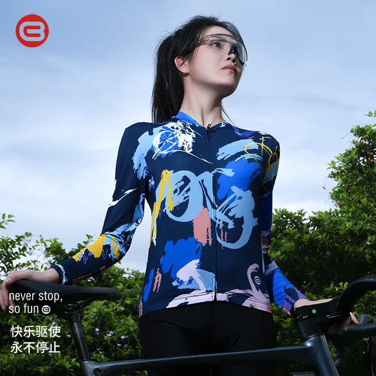 女款薄款上衣长袖自行车公路山地户外运动春夏透气轻簿骑行涂鸦