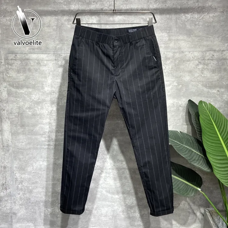 VALVOELITE春秋男士休闲裤子韩版潮流修身小脚裤百搭条纹九分裤潮