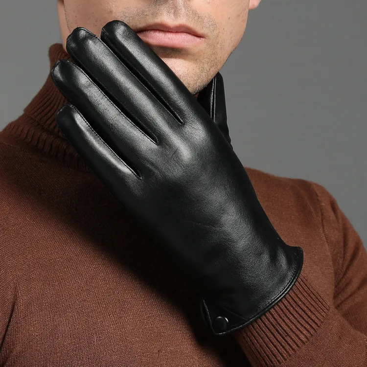 男士羊皮手套开车户外冬季加绒加厚保暖修手骑车男士触屏手套防寒