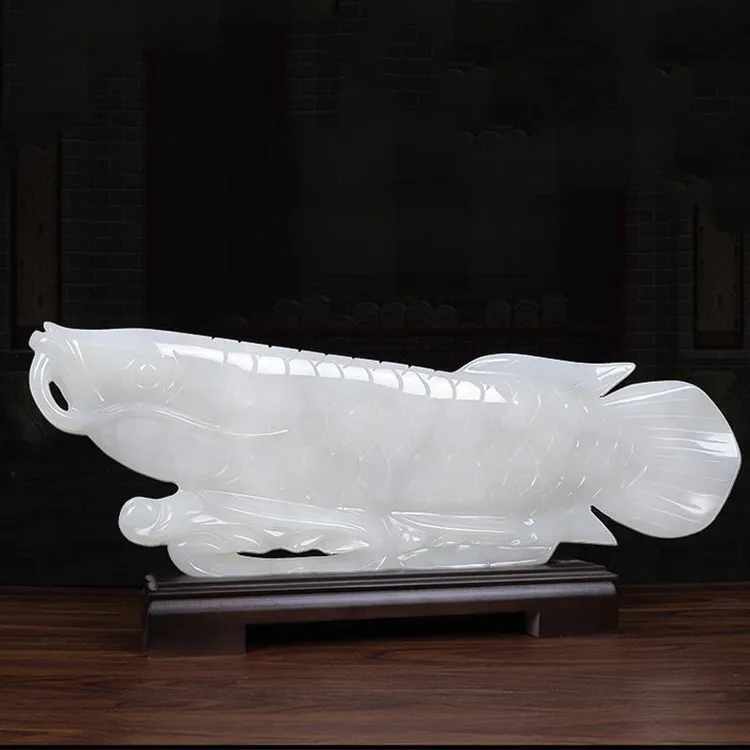 天然玉石金龙鱼摆件送礼办公室书架陈列摆设年年有余高档礼品