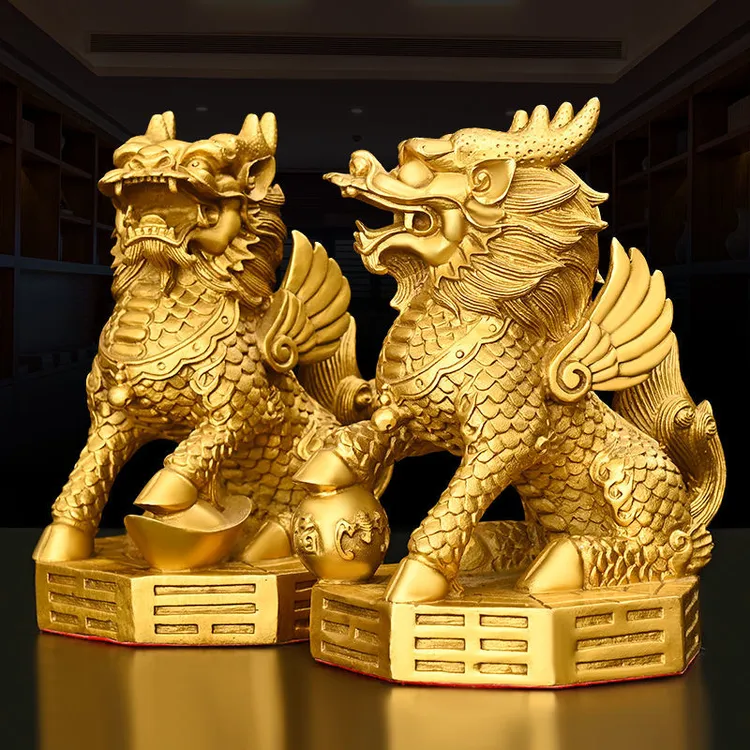 铜麒麟摆件一对纯铜家用家居财富麒麟踩八卦麒麟办公室客厅装饰品
