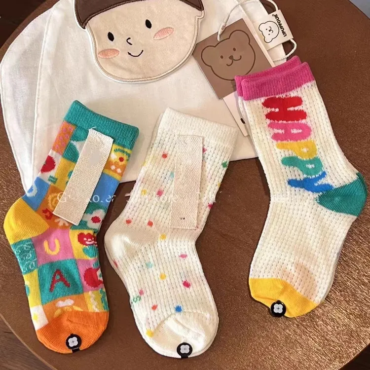 夏季薄款透气轻薄儿童袜子吸汗女童中筒袜韩版彩虹潮袜学生袜