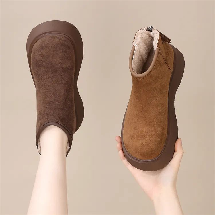 低帮厚底加绒勃肯短靴女2025年冬季新款大棉防寒软底显脚小雪地靴