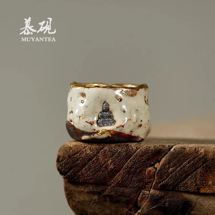 慕砚手作志野烧茶杯高越敦煌柴烧主人杯侘寂风粗陶茶具创意品茗杯