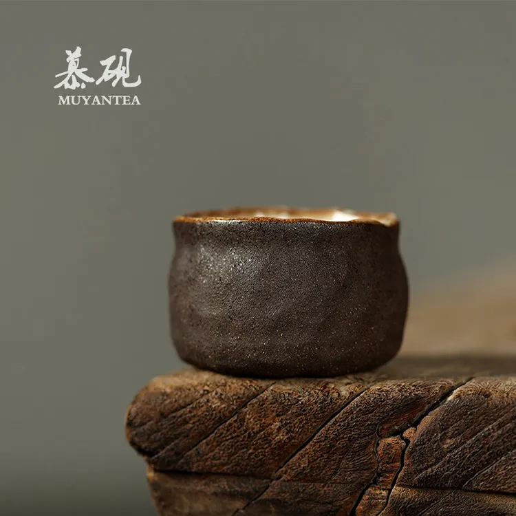 慕砚日式手捏茶杯 侘寂风粗陶茶具品茗杯创意志野烧茶盏 普洱单杯