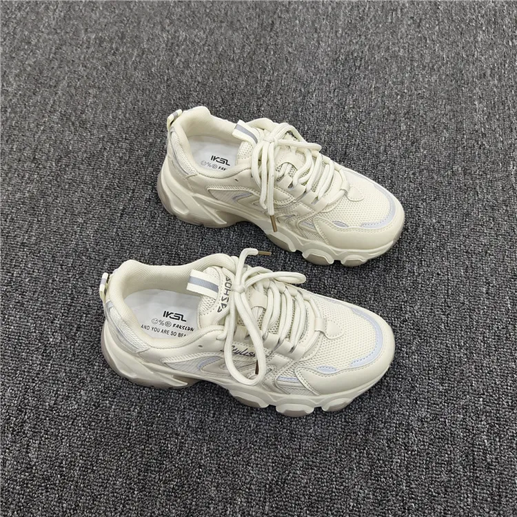 系带女2025年秋季新款双网厚底软底透气运动百搭学生小白鞋网面