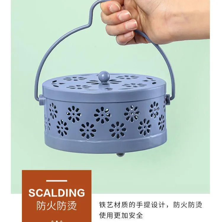 蚊香盒蚊香收纳盒带提手户外可用多功能檀香炉铁艺材质防火防烫款