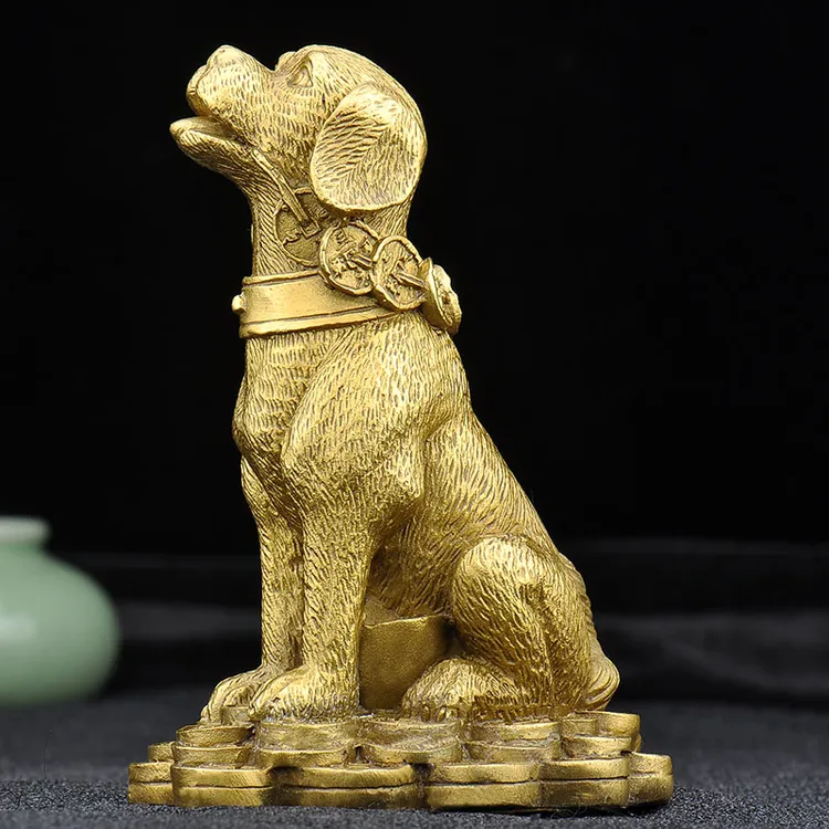 黄铜狗摆件大小号金钱狗十二生肖狗财铜狗家居书房玄关装饰工艺品