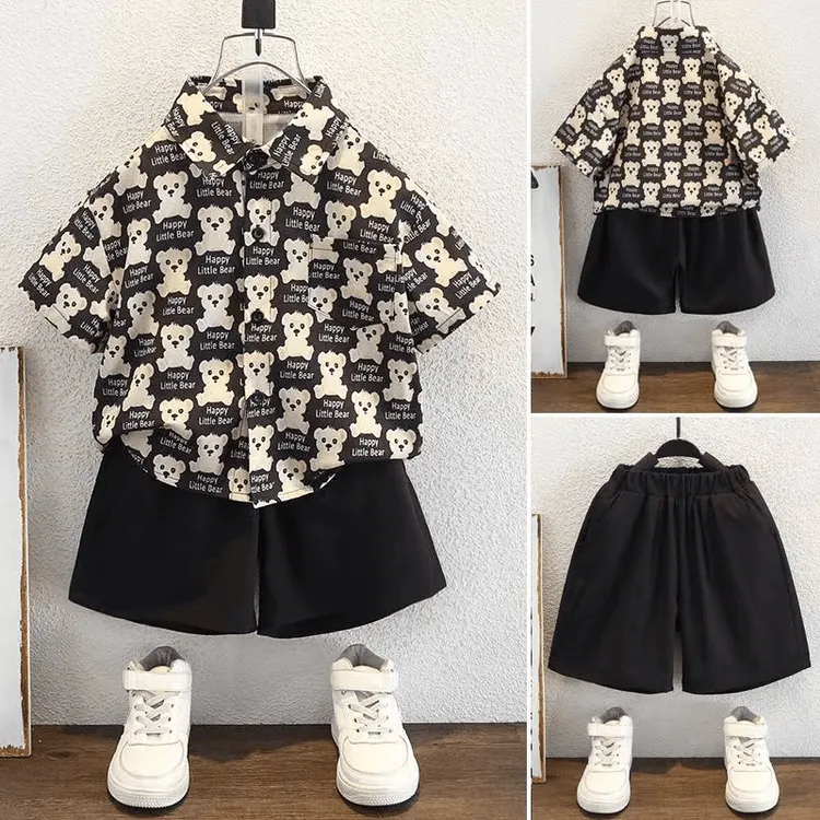 休闲男童夏装衬衫套装新款薄帅洋气时髦小童夏季儿童衬衣服潮时尚