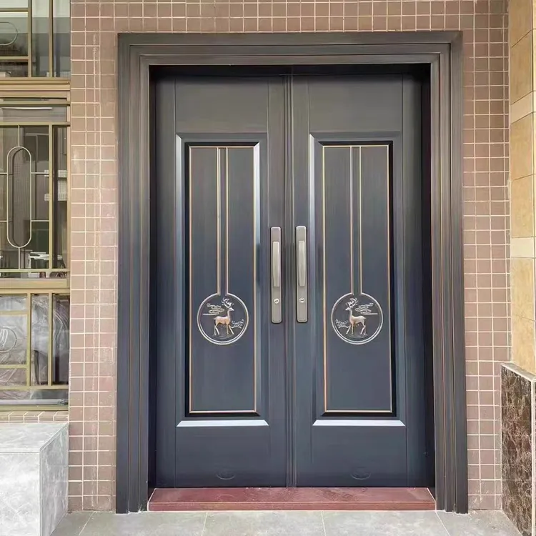 锌合金别墅大门双开门仿铜门农村自建房防盗入户门乡村大门入户门