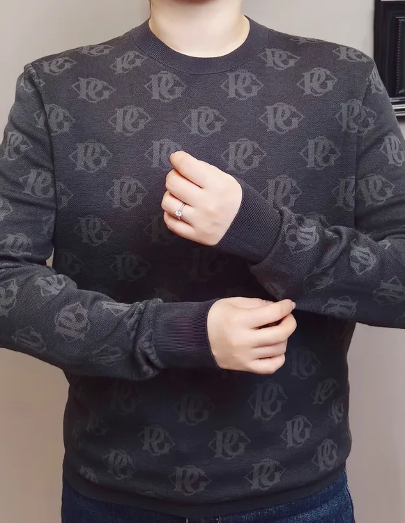 帕古茨男士长袖圆领羊毛衫针织衫100%羊毛 时尚休闲简约 大气保暖