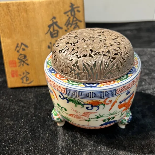 五世三浦竹泉赤绘童子游图香炉