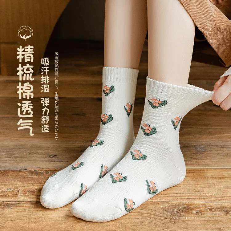 袜子女毛圈加厚棉袜铃兰色系百搭保暖校园风小清新潮流吸汗舒适