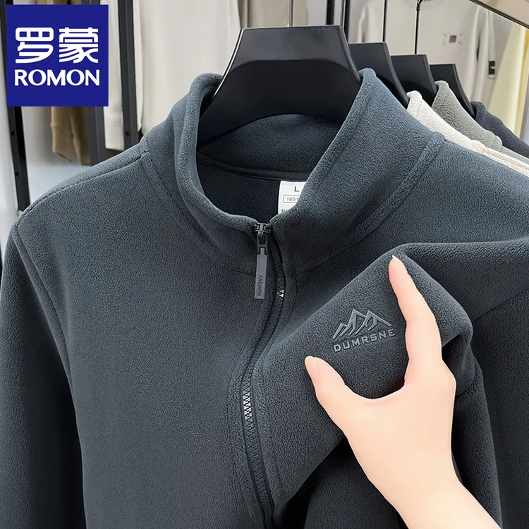 罗蒙户外抓绒衣男2025秋冬摇粒绒双面加绒冲锋衣内胆立领外套男