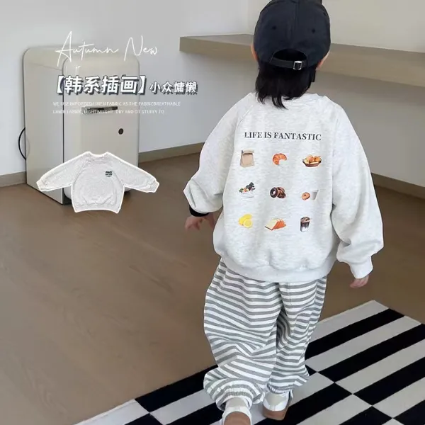 DEYAO/得遥新款韩版时尚男女童韩版春秋百搭男女宝宝卫衣小众圆领
