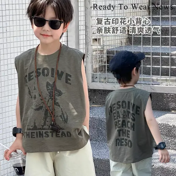 DEYAO/得遥韩版男童夏装背心洋气男宝无袖上衣儿童节夏款帅气夏季