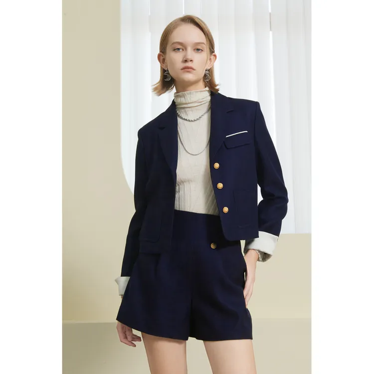 ANMANI恩曼琳秋季新款法式高级感撞色羊毛混纺西装外套EANDCH18