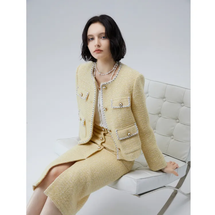 ANMANI恩曼琳春季新款法式小香风织带拼接花纱短外套EANEAB01