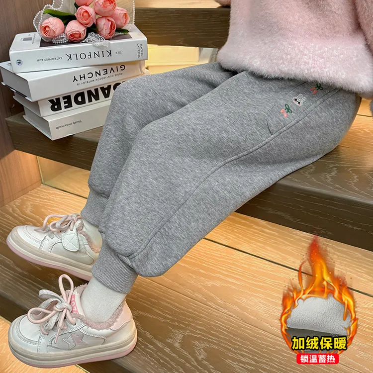 女童加绒卫裤洋气儿童秋冬装新款女宝宝加厚休闲裤子宽松小童时髦