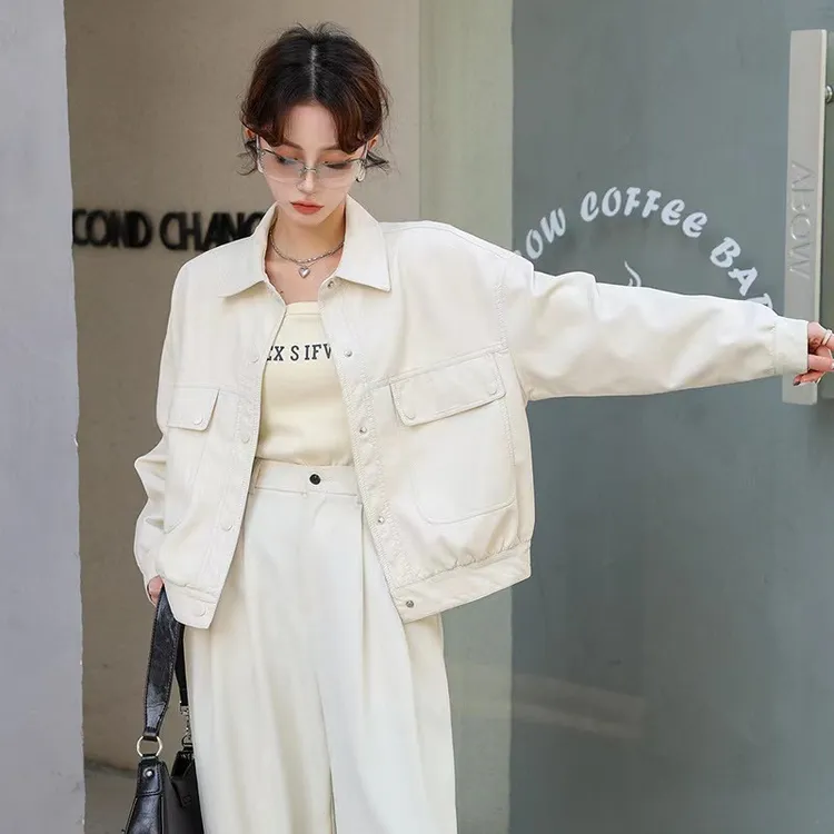 宽松洋气皮衣女夹克短款外套2025春秋新款时尚设计感休闲PU机车服