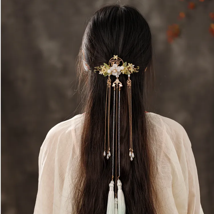 春亦轩中秋桂花手工古风头饰超仙浮玉长流苏后压汉服发饰